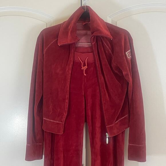 Espirit Y2K Retro Velour Tracksuit - No Size Tag - Red - Picture 3 of 10
